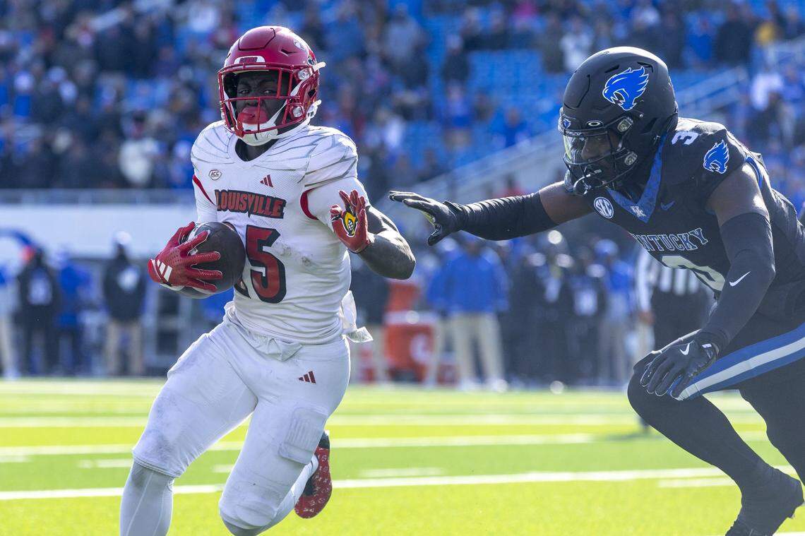 Louisville running back Isaac Brown (25), who gashed Kentucky for 178 rushing yards last season as a freshman, has not played since Nov. 1 due to a leg injury.