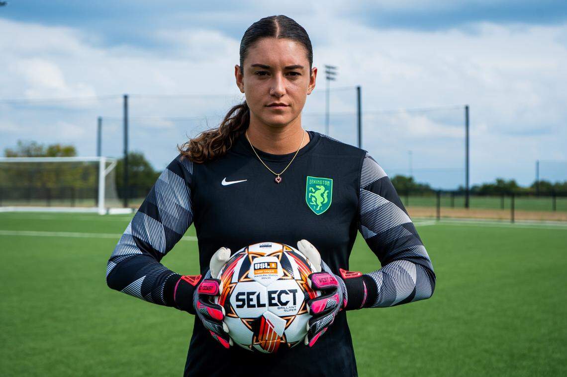 Lexington SC goalkeeper Taiana Tolleson poses in the team’s 2024 USL Super League away kit. Tolleson played at Vanderbilt from 2017-20, making 34 appearances.