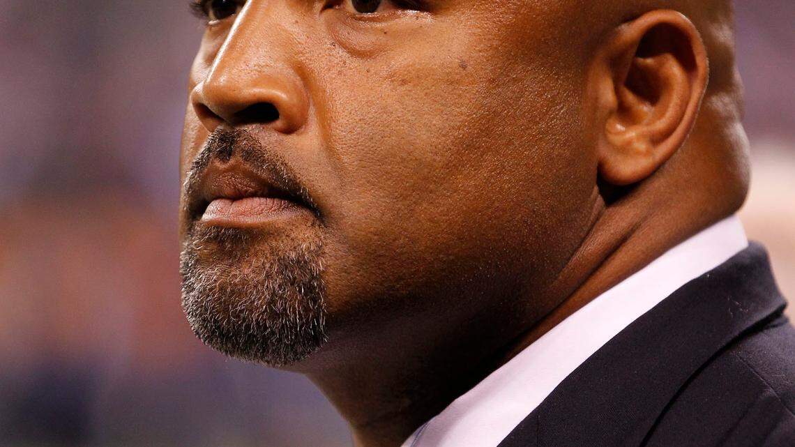 Former University of Kentucky and Pittsburg Steelers star Dermontti Dawson waited on the sideline before Super Bowl XLVI on Sunday February 5, 2012 in Indianapolis. Dawson was selected in the 2012 Hall of Fame. (Mark Cornelison/MCT)