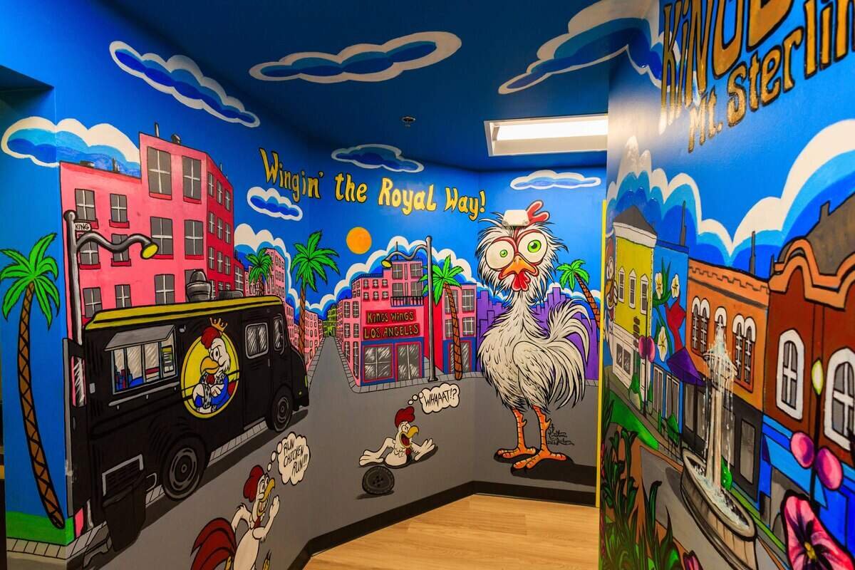 The owners spent almost a year planning and renovating Kings WIngs restaurant after operating as a top-rated Los Angeles food truck. The renovations include murals by Mt. Sterling artist, Steve Jackson.