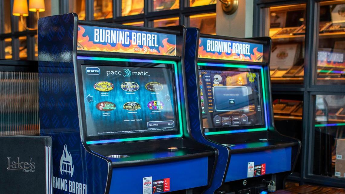 Burning Barrel game machine by Pace-O-Matic set up Jakes Cigar Bar in Lexington, Ky., Saturday, January 15, 2022. All Burning Barrel machines set up in Kentucky donate five percent of the proceeds to the FOP. There are close to 500 Pace-O-Matic machines throughout the state.