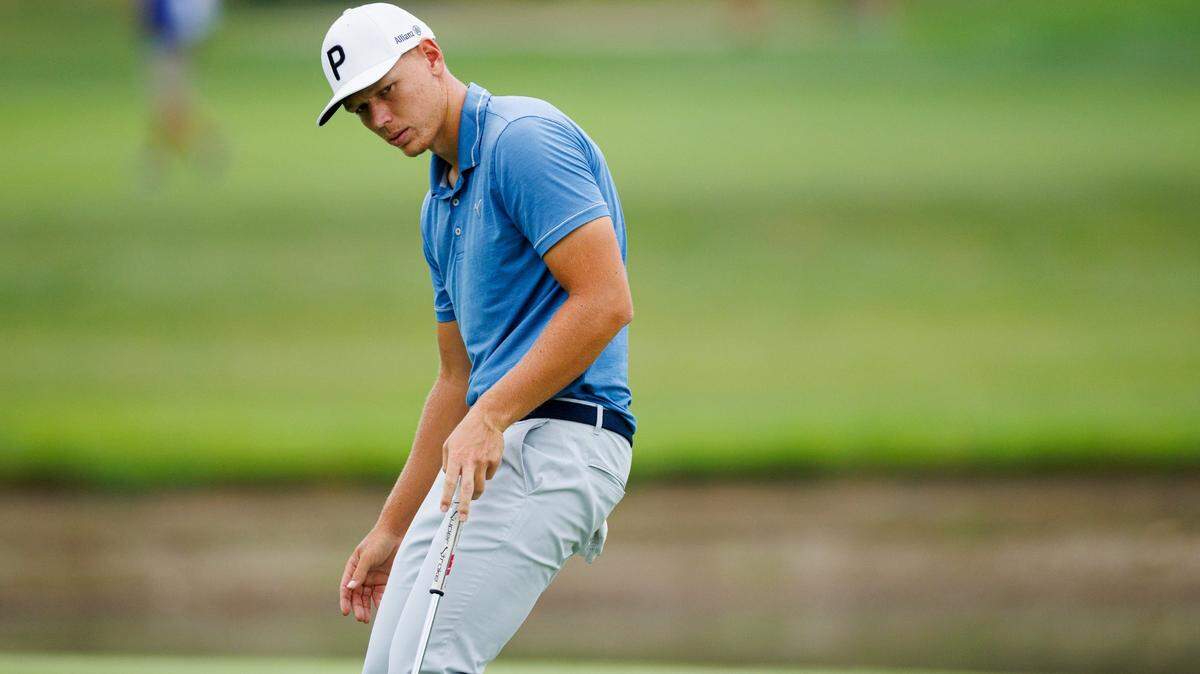 Matti Schmid reacts to missing a birdie putt on No. 18 during the second round of the PGA Barbasol Championship on Saturday, July 9, 2022, at Keene Trace Golf Club in Nicholasville, Kentucky.