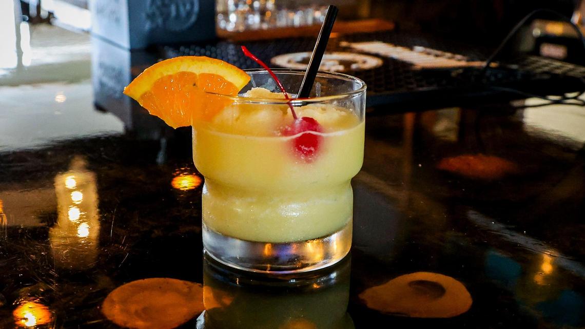 A Piña Colada cocktail at the renovated bar of The Ketch, Wednesday, June 25, 2025, at 2012 Regency Road in Lexington, Ky. The new owners of the seafood restaurant say they will have more cocktail offerings at the bar.