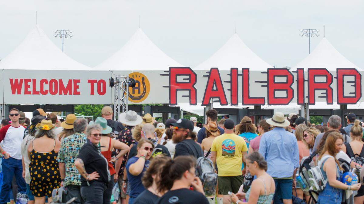 Festival goers line up to enter Railbird at Red Mile on Saturday. This is the fourth rendition of Railbird, and the second time the festival was at Red Mile with 2019 and 2022 held at Keeneland.
