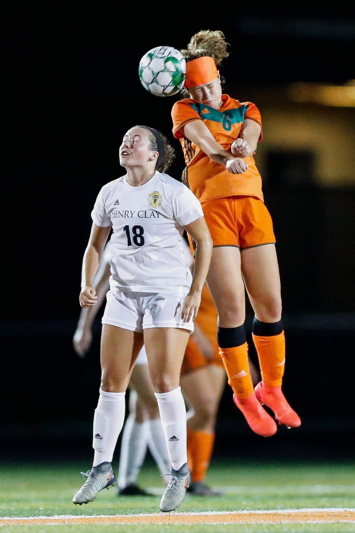 Haley Buckman, heading the ball, is one of five returning starters for Frederick Douglass this season.