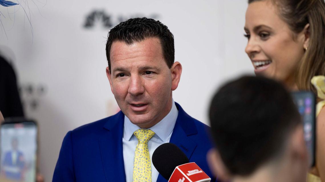 NFL sportswriter Ian Rapoport speaks to media at the Kentucky Derby Red Carpet on Saturday, May 3, 2025, at Churchill Downs in Louisville, Kentucky.