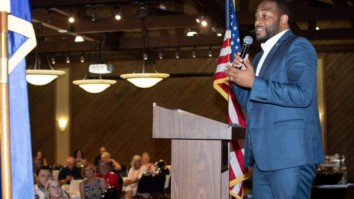 U.S. Senate candidate Charles Booker and others spoke at the Marshall County Democrats 25th annual Bean Dinner in August before Fancy Farm.