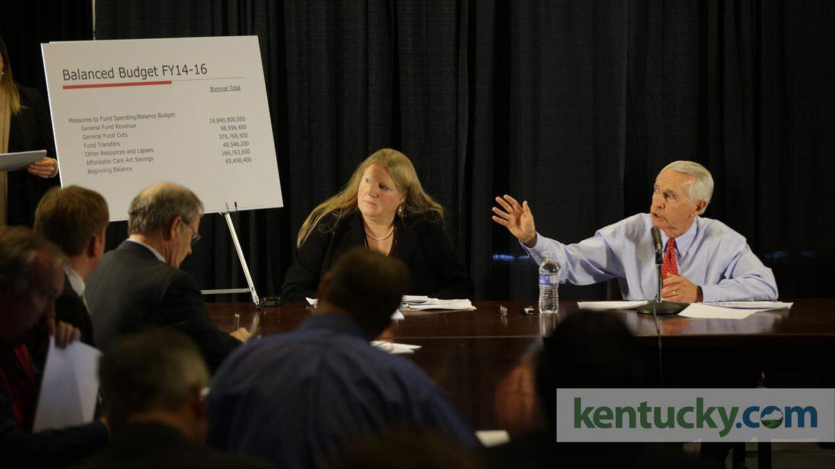 Gov. Steve Beshear talked to the media about his  two-year budget plan on Tuesday January 21, 2014 in Lexington, Ky.  Photos by Mark Cornelison | Staff