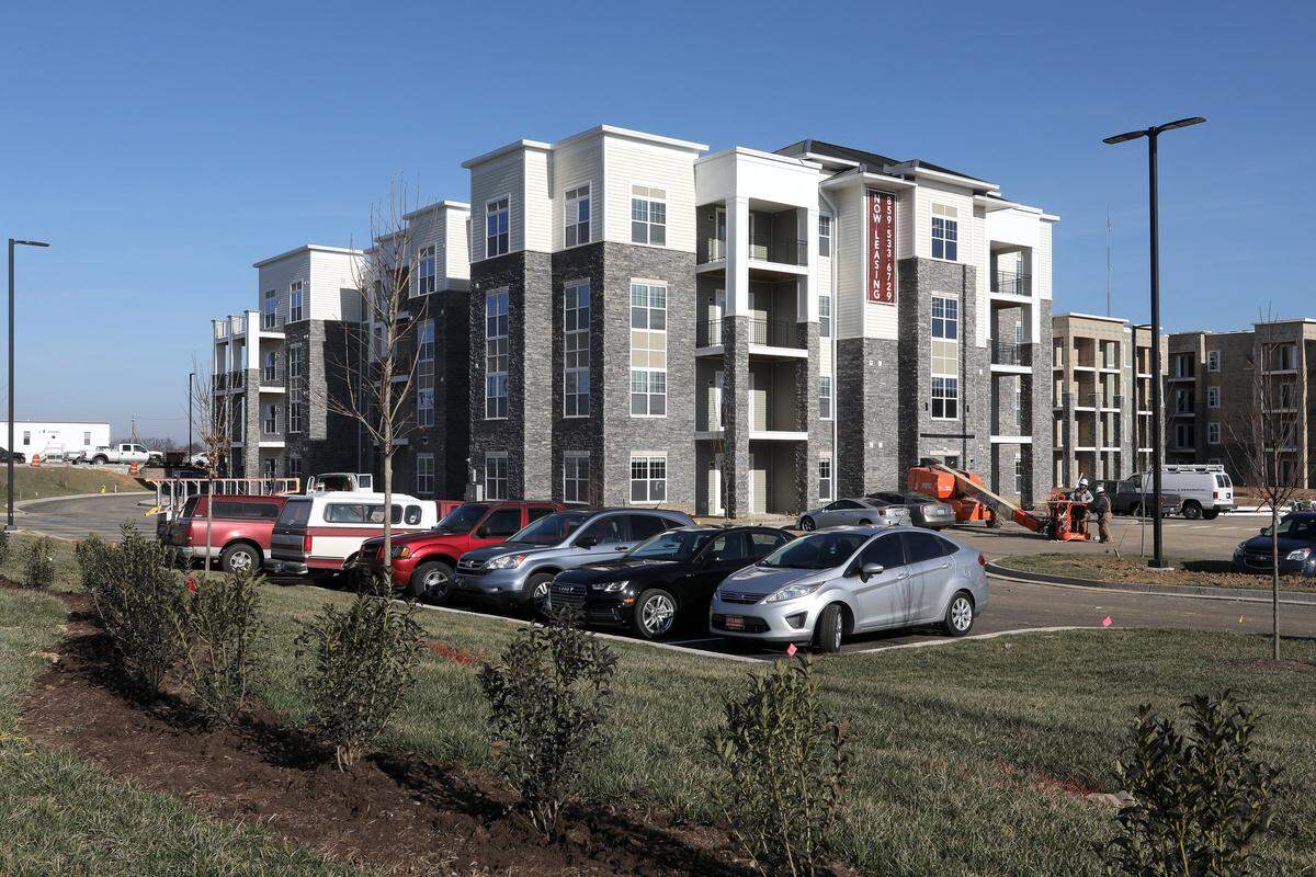 In this 2017 shot, the first building neared completition for occupancy at Waterstone at Hamburg, a luxury apartment complex. The complex was recently sold, fetching the highest per-unit amount in county history.