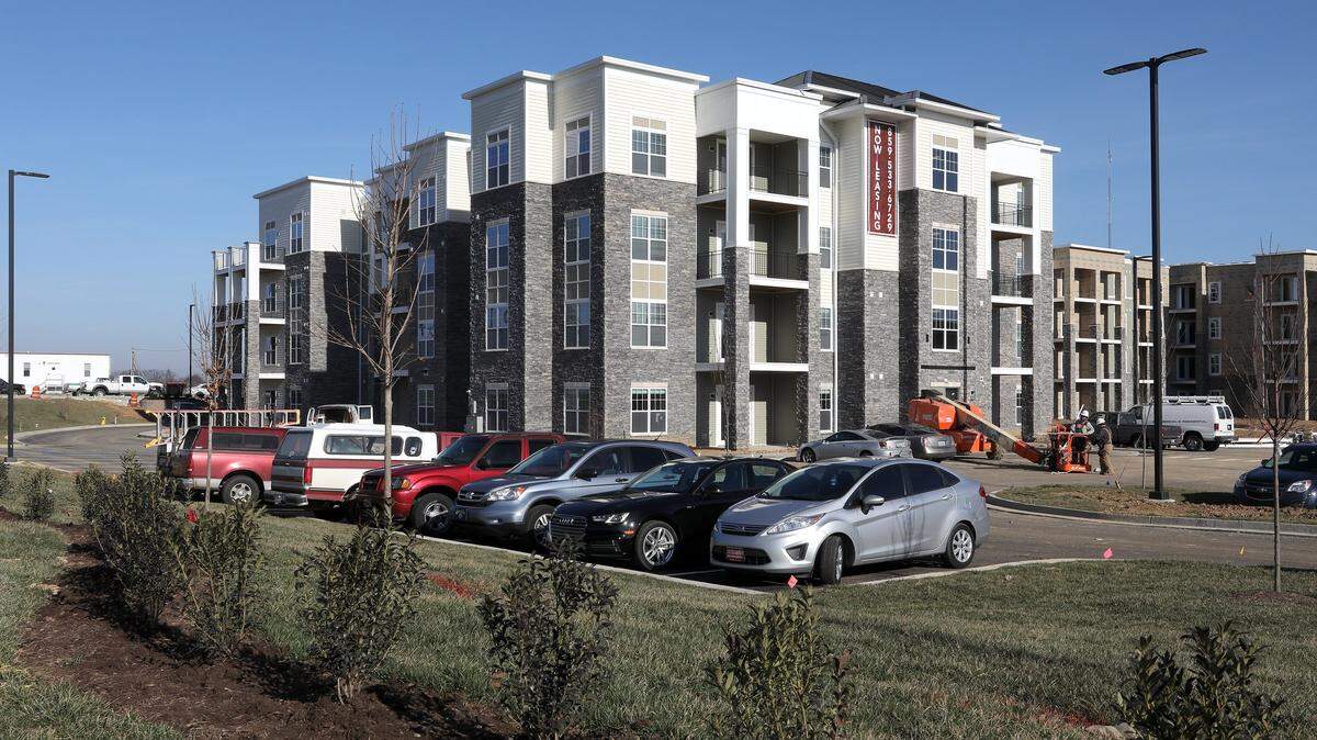 In this 2017 shot, the first building neared completition for occupancy at Waterstone at Hamburg, a luxury apartment complex. The complex was recently sold, fetching the highest per-unit amount in county history.