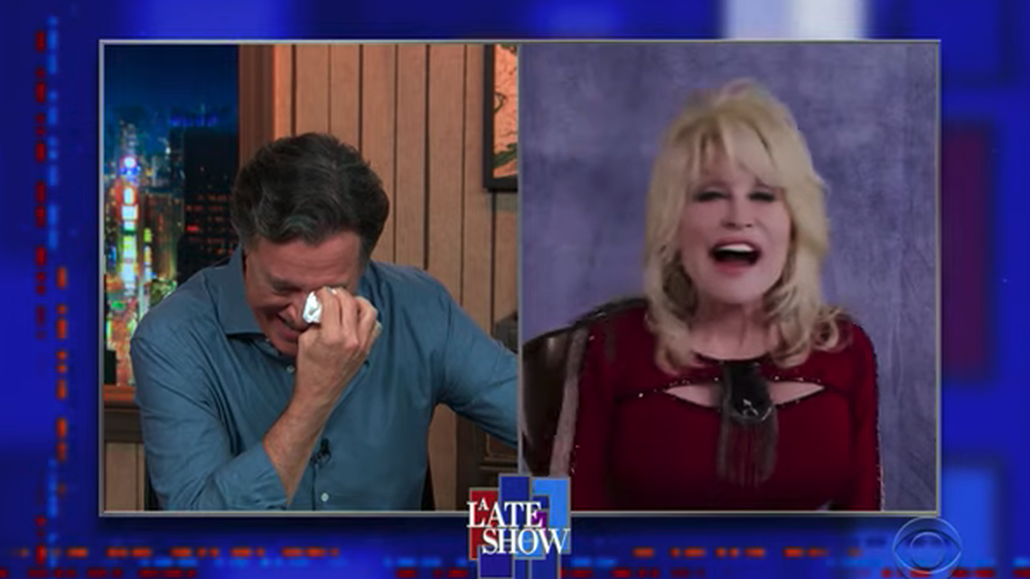 Dolly Parton sang part of “Bury me Beneath the Willow” Tuesday on “The Late Show,” moving host Stephen Colbert to tears.