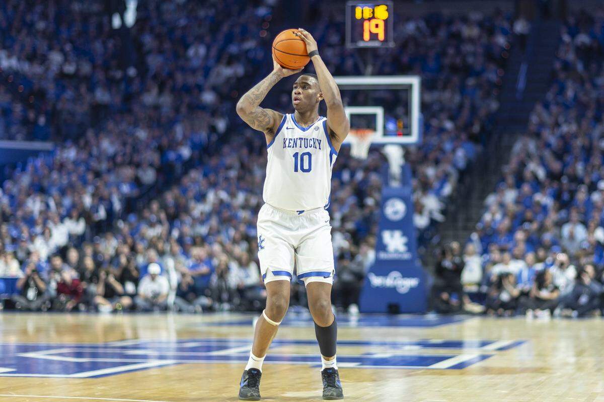 Kentucky forward Brandon Garrison shoots a 3-pointer against South Carolina at Rupp Arena on Saturday.