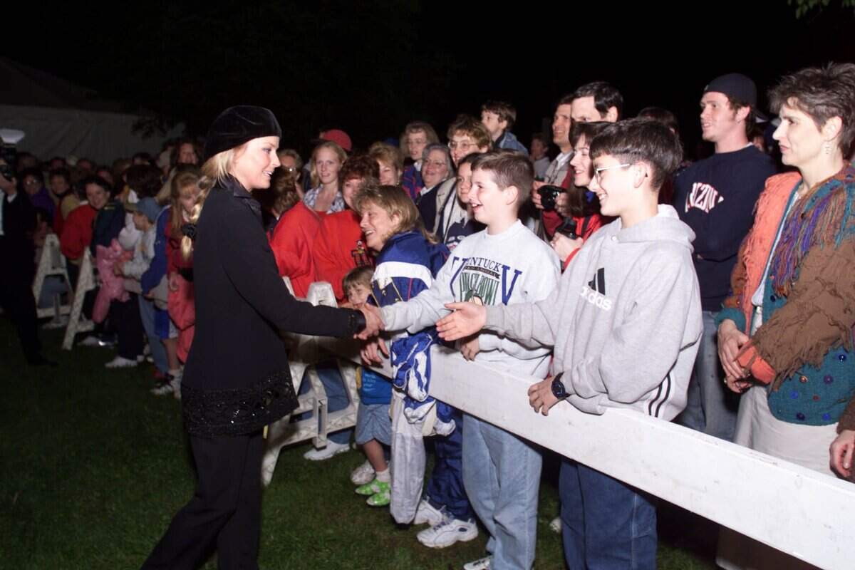 Actress Bo Derek works the crowd outside the Barnstable Brown Party in  Louisville, KY Friday May 1, 1998. The theme of the party is "A Night in the  Court of King Louis XVI".