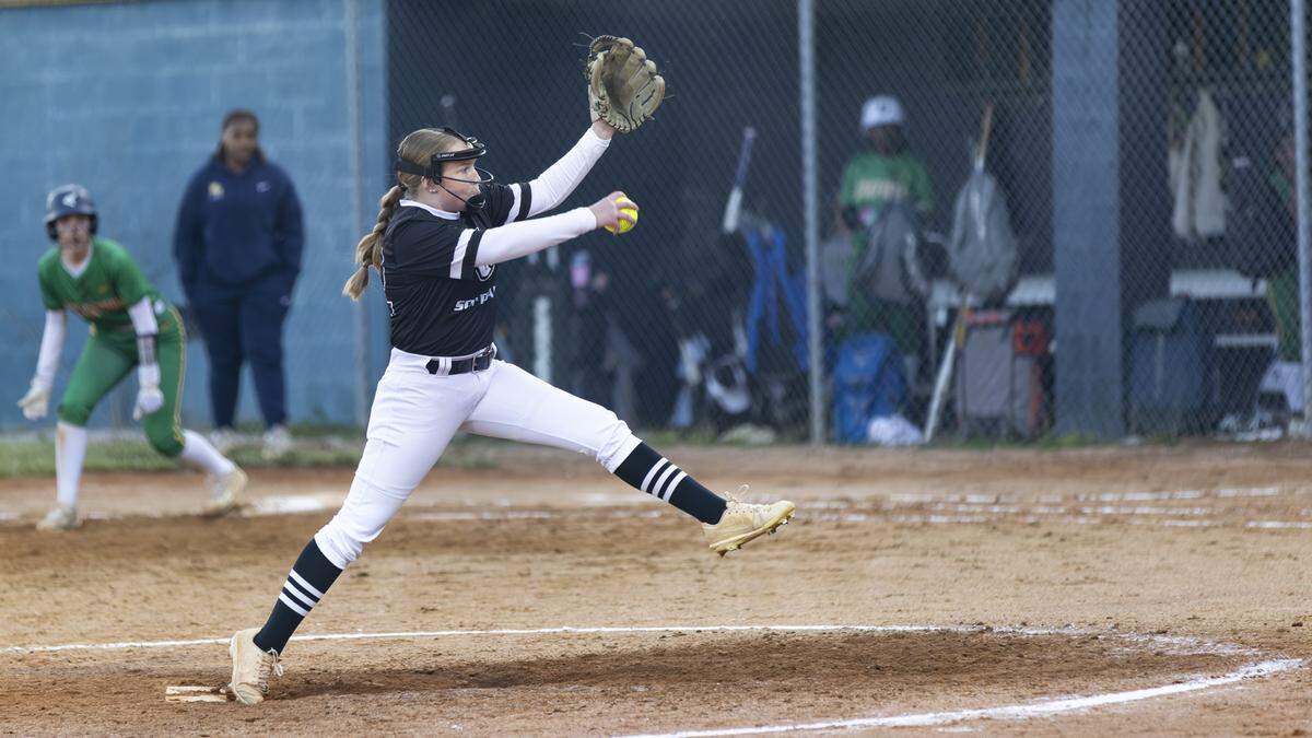 Frederick Douglass eighth grader Kennedy Kerr earned the save for getting the last seven outs during the Broncos’ 11-4 victory at Bryan Station on Thursday, April 30, 2026, in Lexington, Kentucky.