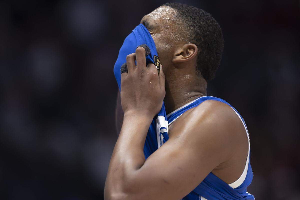 Kentucky forward Brandon Garrison (10) reacts following a 99-70 loss to Alabama in the SEC Tournament quarterfinals at Bridgestone Arena in Nashville, Tennessee.