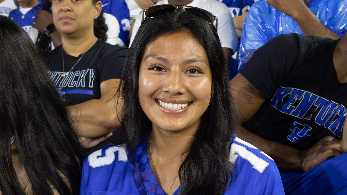 Azucena Braun, wife of Kentucky offensive lineman Josh Braun — pictured during the Wildcats’ win over Eastern Michigan at Kroger Field on Sept. 13 — met her husband on their first day of high school. 
