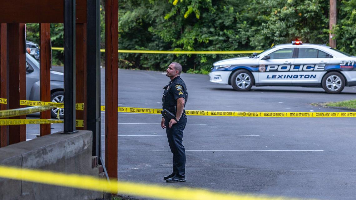 Members of the Lexington Police Department respond to the report of a shooting in the 2000 block of Cambridge Drive in Lexington, Ky., on Tuesday, Sept. 3, 2024.