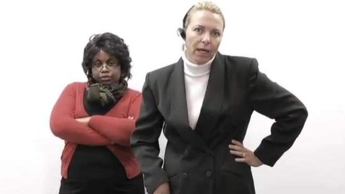 In the video that features a hip-hop soundtrack and dancing, Sherrell Watson, left, and Pam Lawless lip-sync actual complaint voicemails.

 