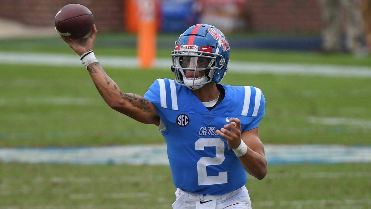 Mississippi quarterback Matt Corral (2) threw for 391 yards and three touchdowns in the Rebels’ 51-35, season-opening loss to No. 5 Florida.