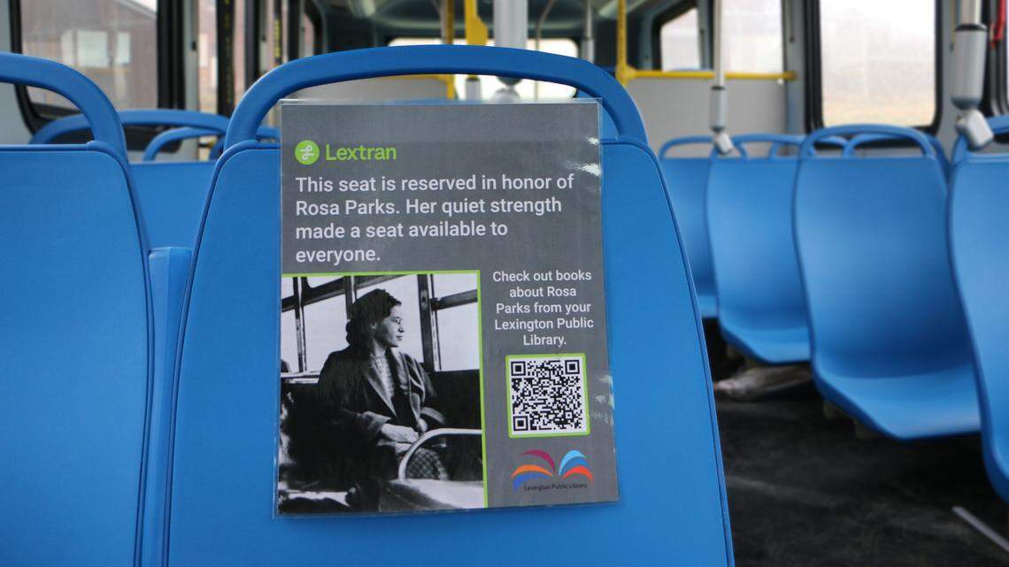 Lextran will reserve a seat in honor of Rosa Parks on each of its buses next week. The QR code will direct riders to books about Parks that are offered at the Lexington Public Library.
