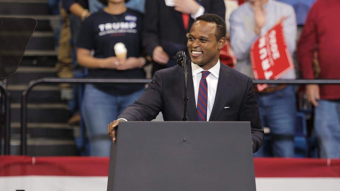 Republican attorney general candidate Daniel Cameron took to the podium at Rupp Arena prior to the arrival of United States President Donald Trump, who planned to stump for governor Matt Bevin’s reelection, on November 04, 2019.