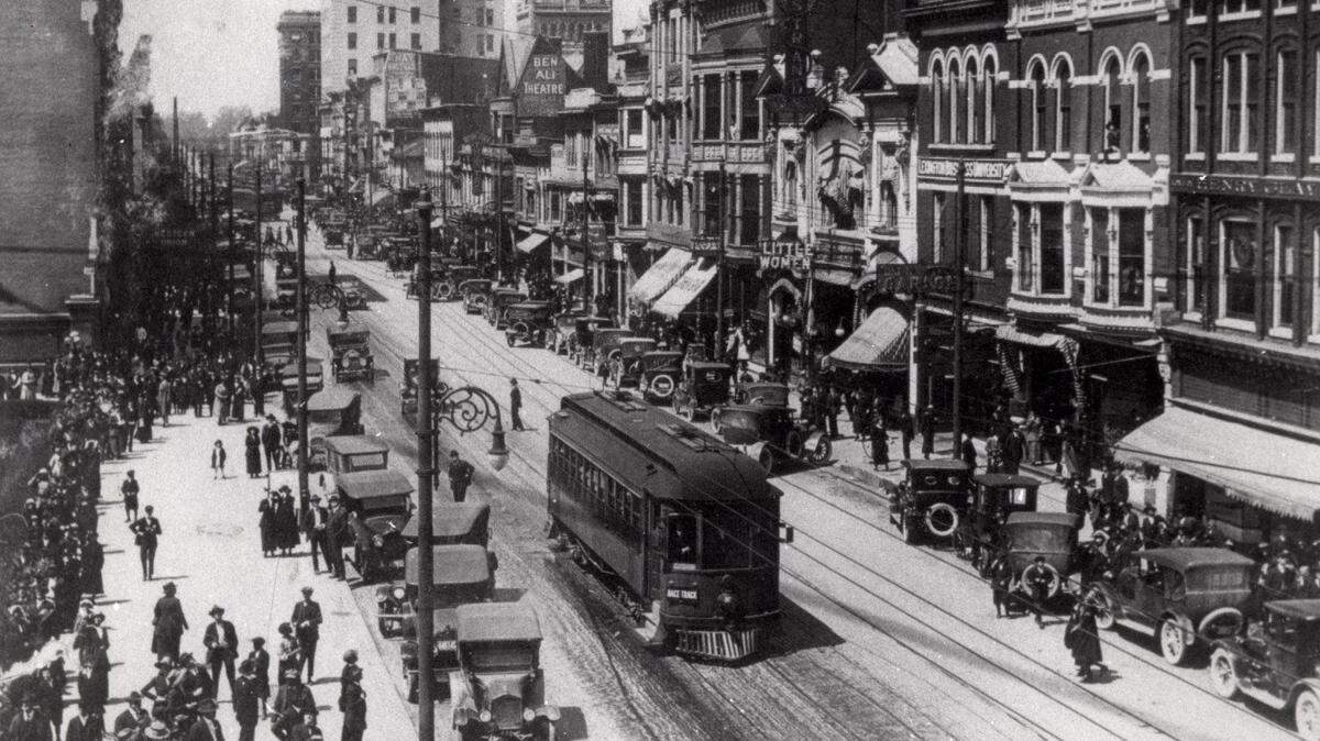 The bank building dominated the downtown Lexington skyline circa 1915 to 1920. This view is looking west on Main Street from what is now Martin Luther King Boulevard.