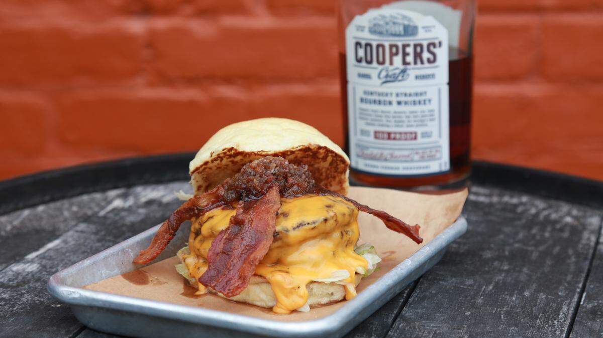 Goodwood Brewpub in Lexington and Frankfort will have The Drunken Pig burger, a half pound of Angus beef topped with housemade beer cheese, bourbon bacon jam, bacon, lettuce and pickle on a brioche bun. Vegetarian option available.