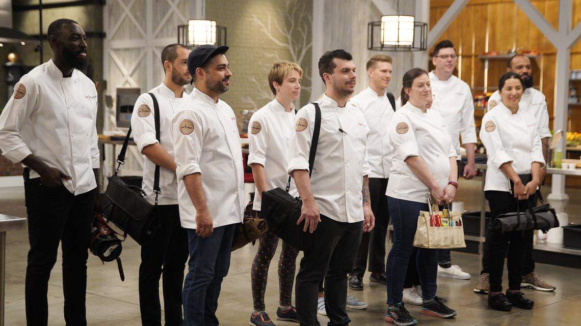 Is the winner of “Top Chef” Kentucky in this picture? Maaayyybe ... except for Pablo, he’s gone for good. From left: chefs Eric Adjepong, Pablo Lamon, David Viana, Adrienne Wright, Eddie Konrad, Brandon Rosen, Sara Bradley, Brian Young, Michelle Minori, and Justin Sutherland.
