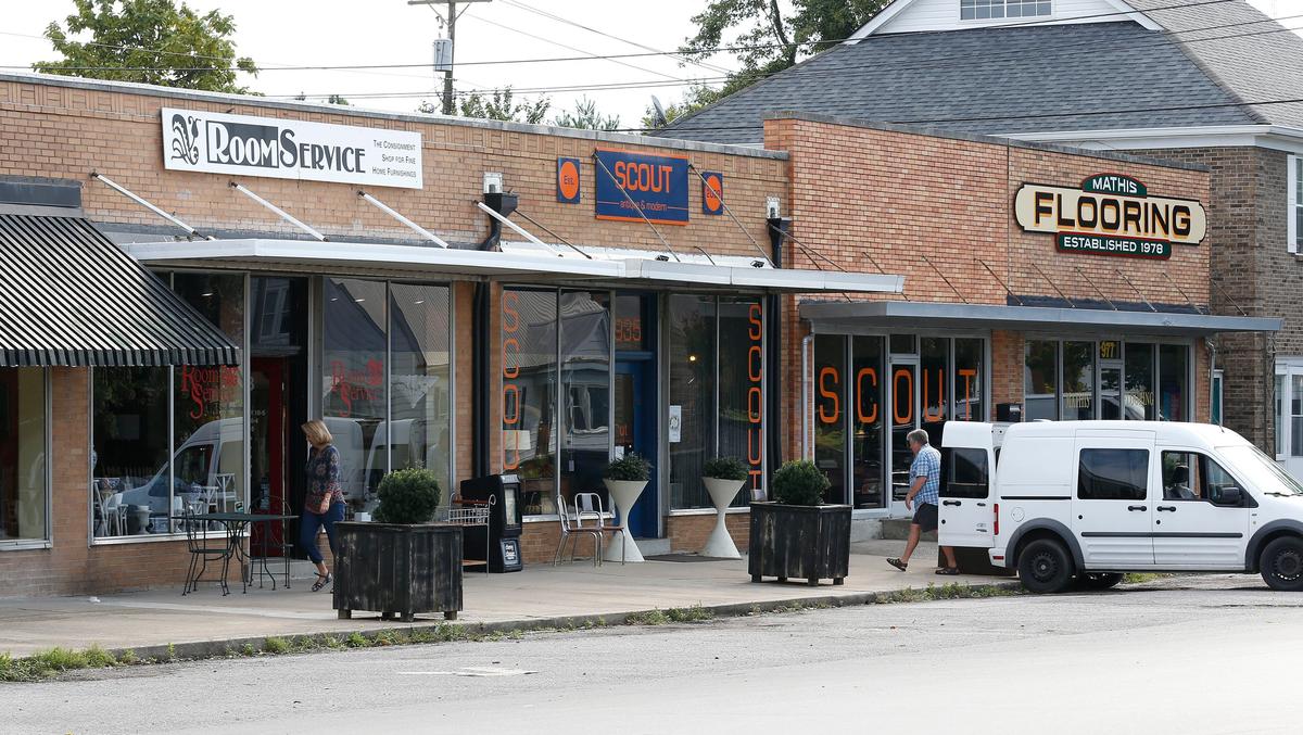 Room Service, Scout, and Mathis Flooring are businesses in the 900 block of Liberty Road. This section of Liberty Road and nearby Winchester Road has become a destination for antique and home decor shoppers.