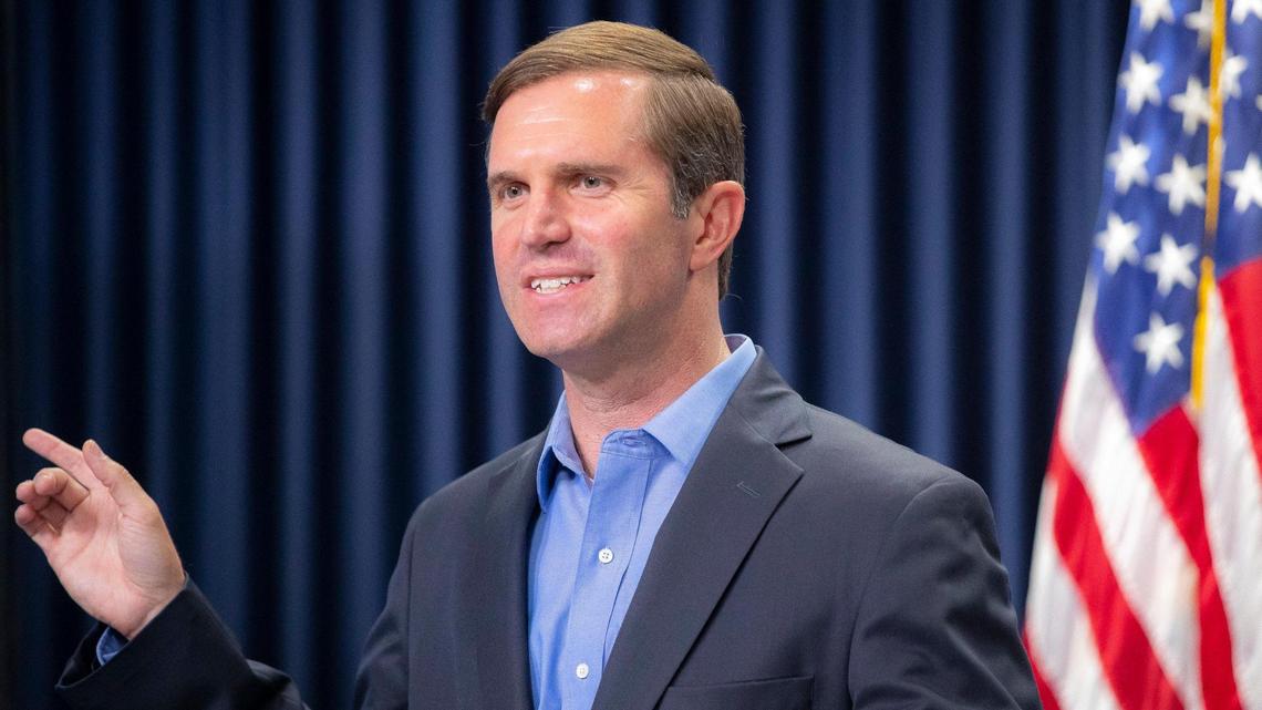 Kentucky Gov. Andy Beshear speaks during a media conference at the state Capitol in Frankfort, Ky., on Thursday, July 8, 2021.