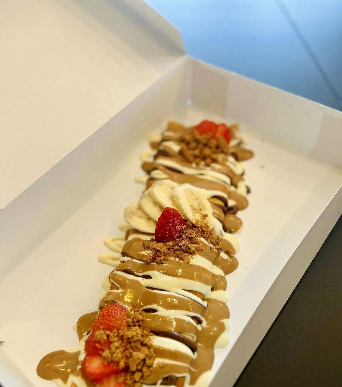 Dip N Crepe near Fayette Mall serves crepes with a variety of chocolate, white chocolate, fruits and other sauces.