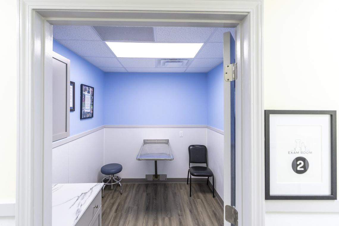 An exam room at Paws 4 the Cause in Lexington, Ky., is photographed Thursday, Sept. 11, 2025.