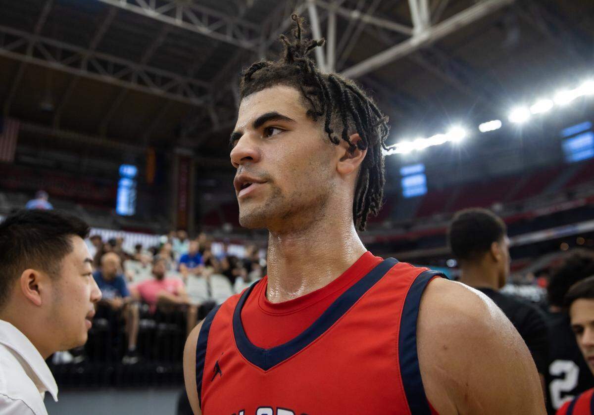 Jun 25, 2023; Glendale, AZ, USA; Columbus player Cayden Boozer (2) during the Section 7 high school boys tournament at State Farm Stadium. Mandatory Credit: Mark J. Rebilas-USA TODAY Sports