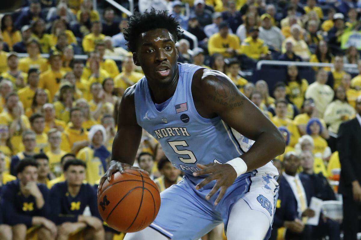 North Carolina forward Nassir Little plays against Michigan in the first half of an NCAA college basketball game in Ann Arbor, Mich., Wednesday, Nov. 28, 2018. (AP Photo/Paul Sancya)