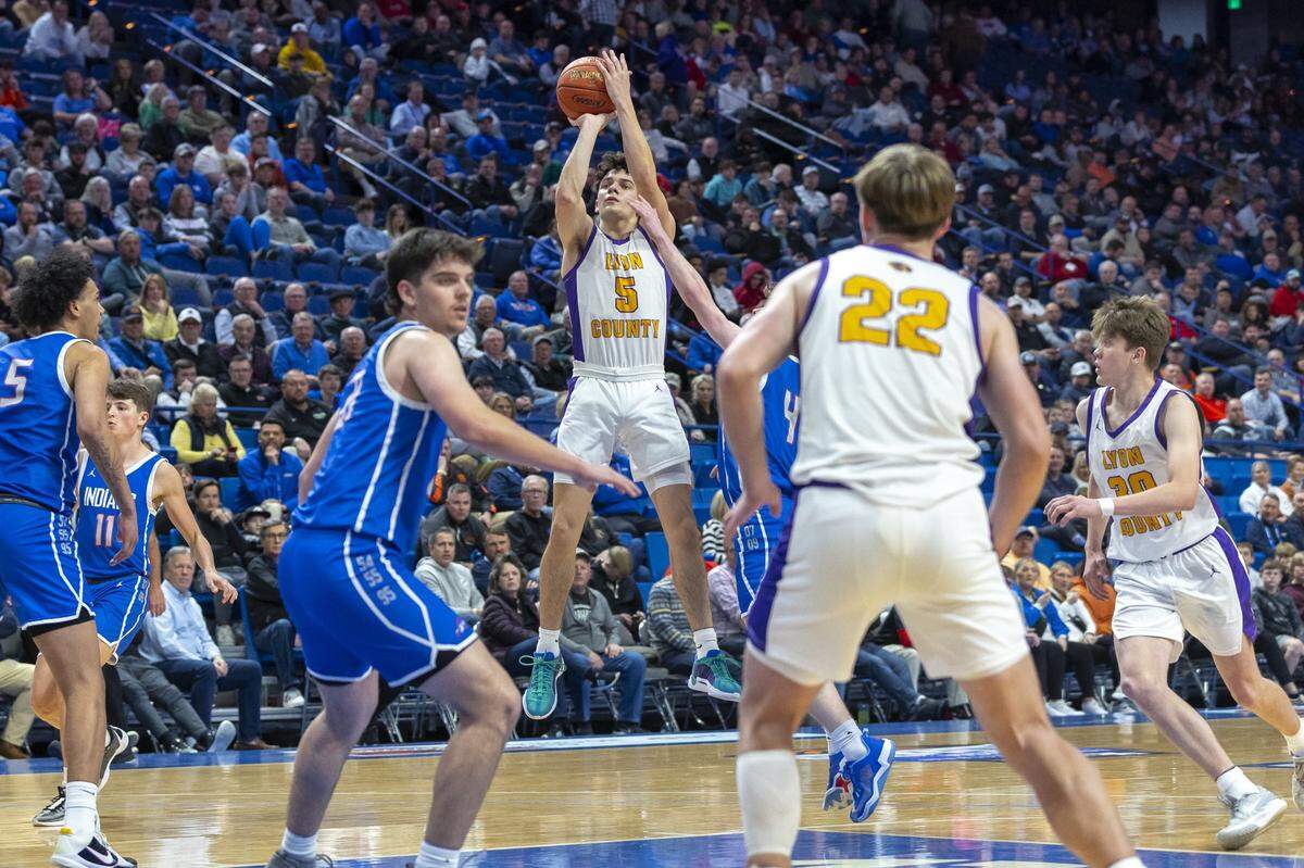 Lyon County’s Jack Reddick (5) contributed nine points and seven assists to Friday’s win.