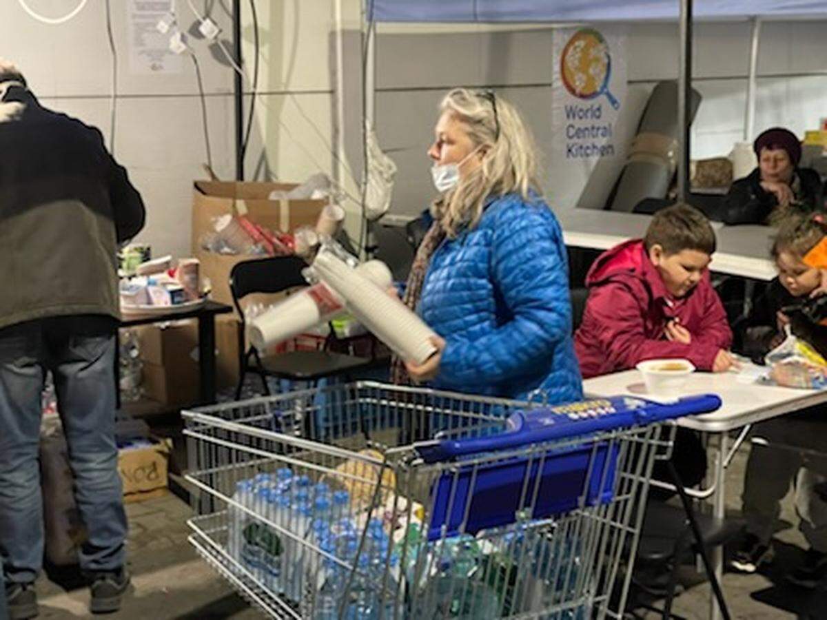 Linda Cornett of Georgetown, Kentucky, delivers supplies to Ukrainian refugees in Poland on March 24, 2022.
