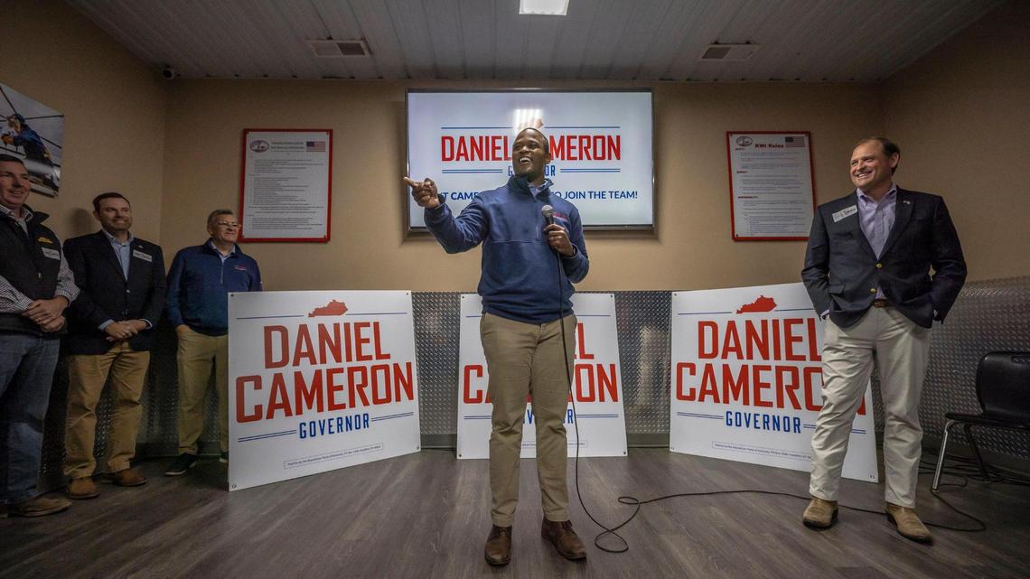 Flanked by GOP allies, Cameron pitches voters on his vision for making Kentucky a national model
