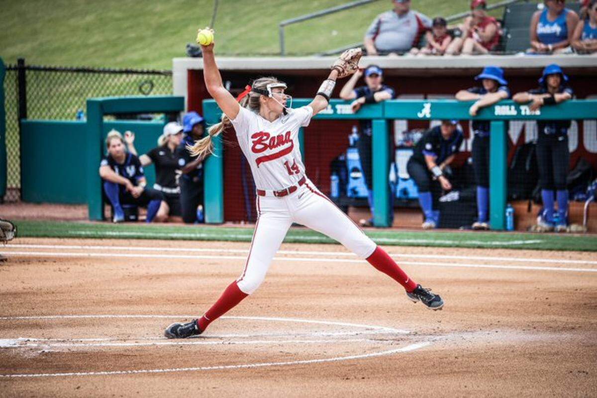 Kentucky native Montana Fouts went the distance Friday, pitching out of a bases-loaded jam in the seventh inning as Alabama won the opener of a three-game NCAA Tournament super-regional series in Tuscaloosa.