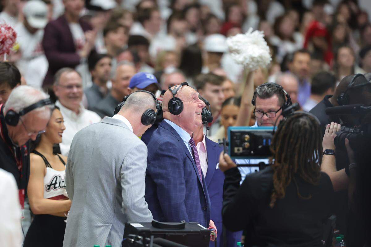 College basketball announcer Dick Vitale is honored before Saturday’s Kentucky-Alabama game in Tuscaloosa, Ala.