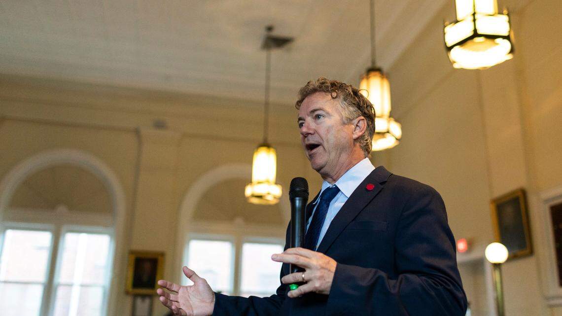 Sen. Rand Paul speaks and answers questions from the public during an event at the Lincoln County Judicial Center in Stanford, Ky., Wednesday, May 5, 2021. Sen. Paul has confirmed that he is running for re-election. 