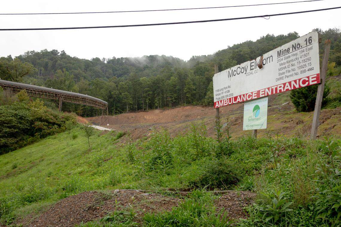 Part of the infrastructure at the McCoy Elkhorn mine outside of Kimper, Ky., Thursday, Sept. 17, 2020. Many of the companies that purchased coal mines from bankrupt Kentucky producers still have repeated environmental violations and fines, some as recently as December 2020, that stop them from moving forward with any use of the land. 