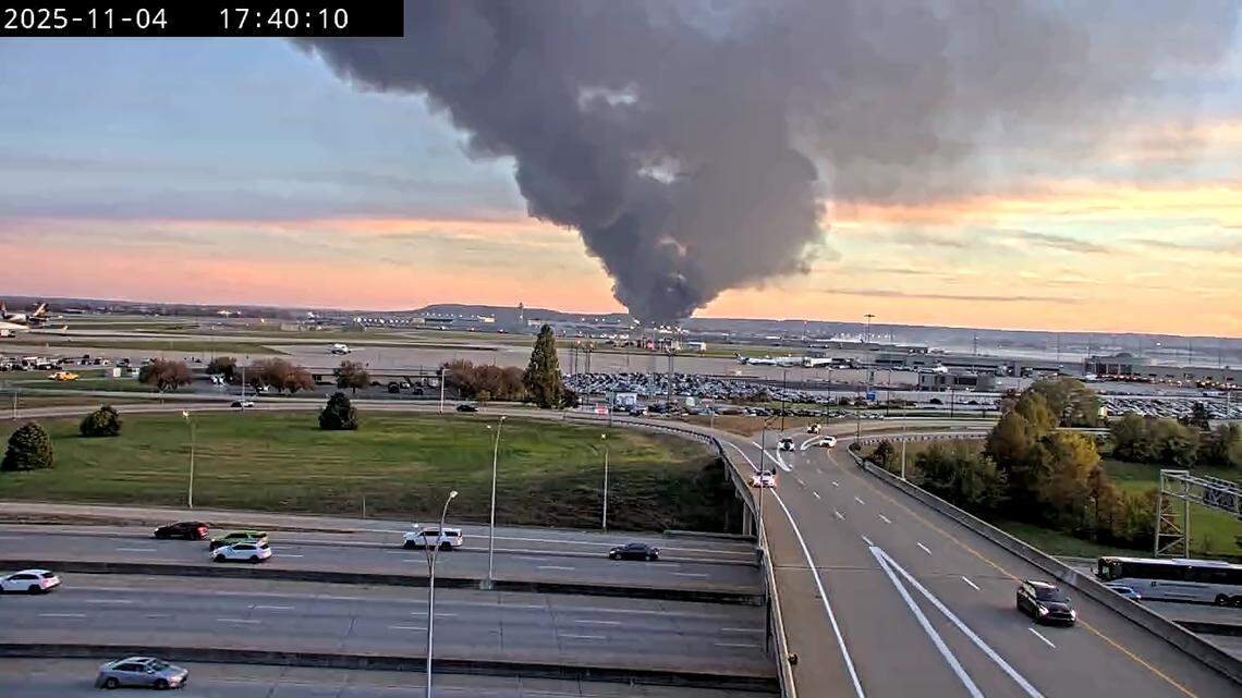 A plume of smoke could be seen on Louisville traffic cameras showing I-264 and I-65 in Jefferson County Tuesday evening.