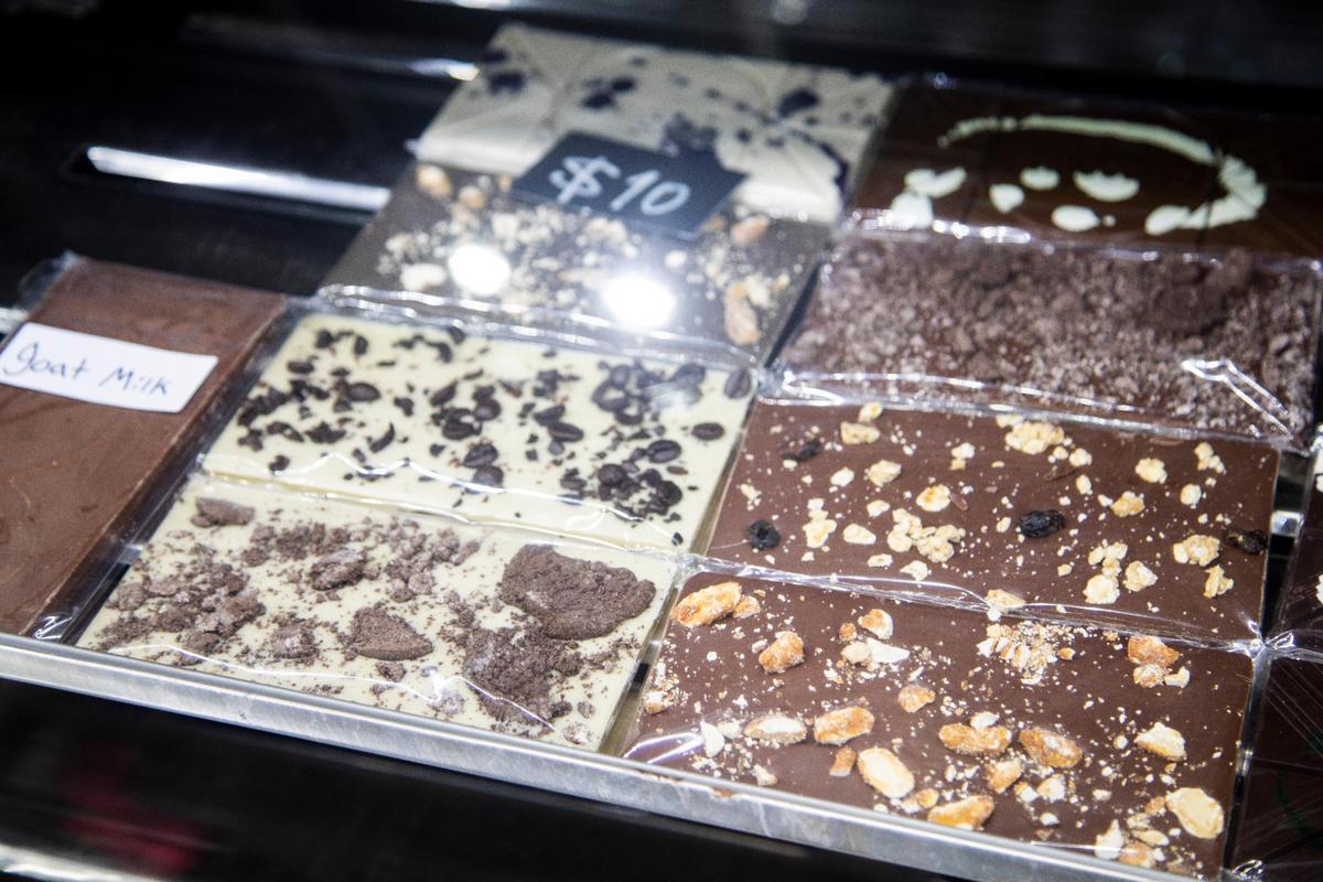 Chocolate bars and candies offered by Dustin and Mai Cornett from their Chocolat Inn & Café in Beattyville, Dec. 16, 2021. The Chocolat Inn and Café is a bean-to-bar chocolate shop with rooms for guests to stay.