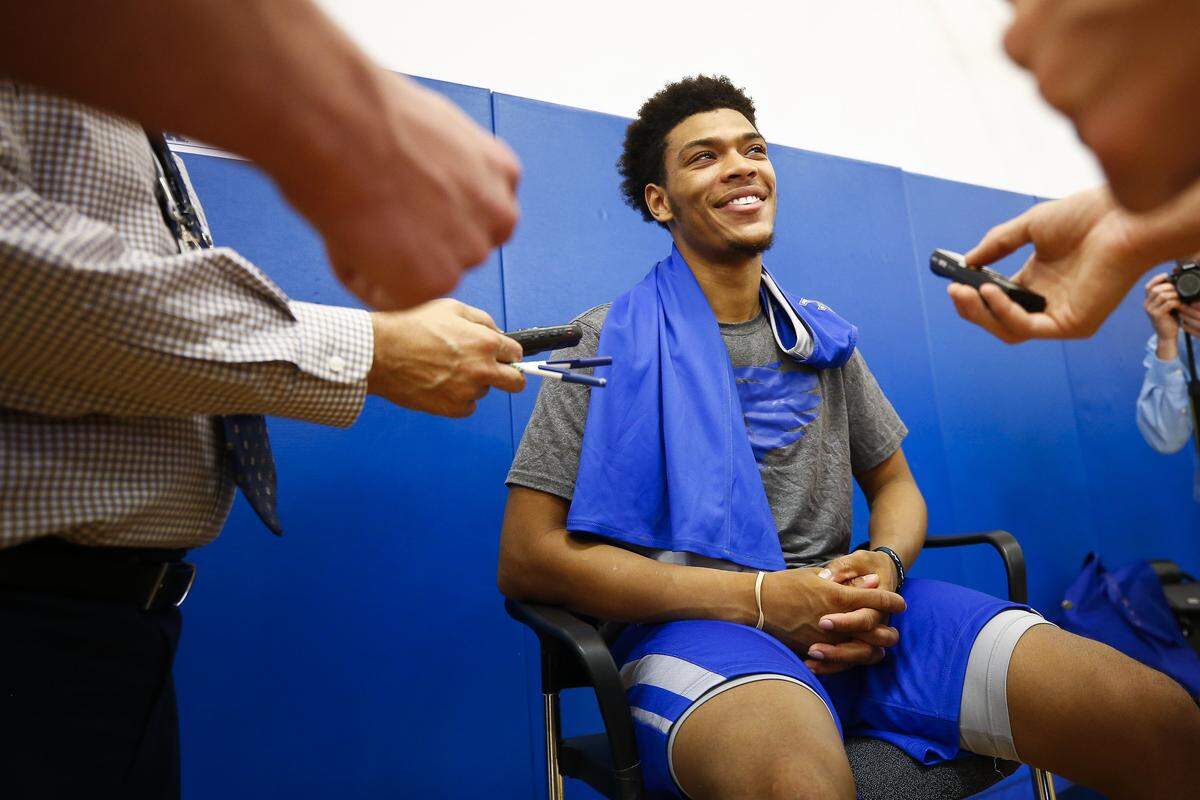 Quade Green wore a “What Would Jesus Do?” bracelet during Media Day interviews Thursday. The Kentucky guard said the reminders the bracelet provide stop when he takes the court. “I’m trying to win.”