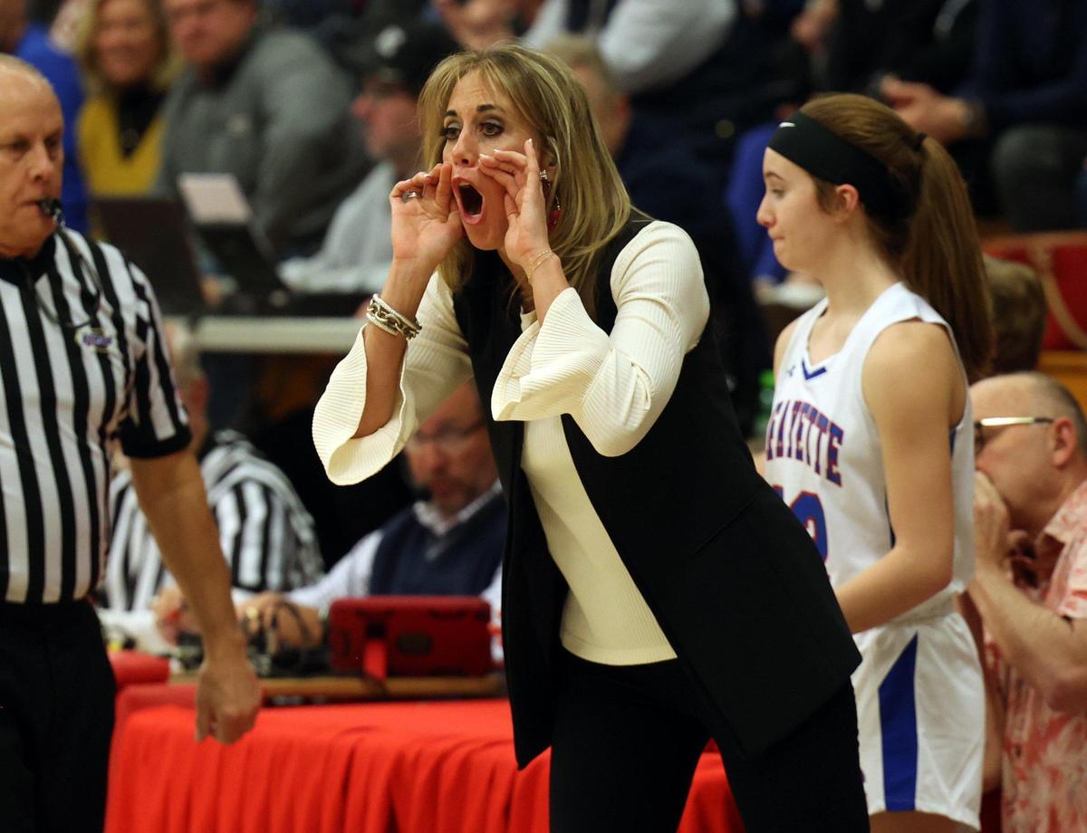 Lafayette head coach Allison Denton this season became Lexington’s all-time winningest girls’ basketball coach. Friday night, she won her 400th career game.