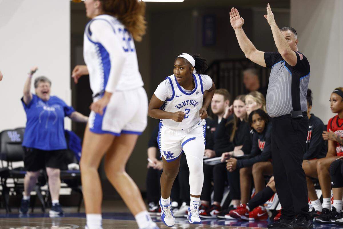 Saniah Tyler (2) scored 11 points in 16 minutes Saturday, giving Kentucky a big boost off the bench in its win over Western Kentucky in Memorial Coliseum.