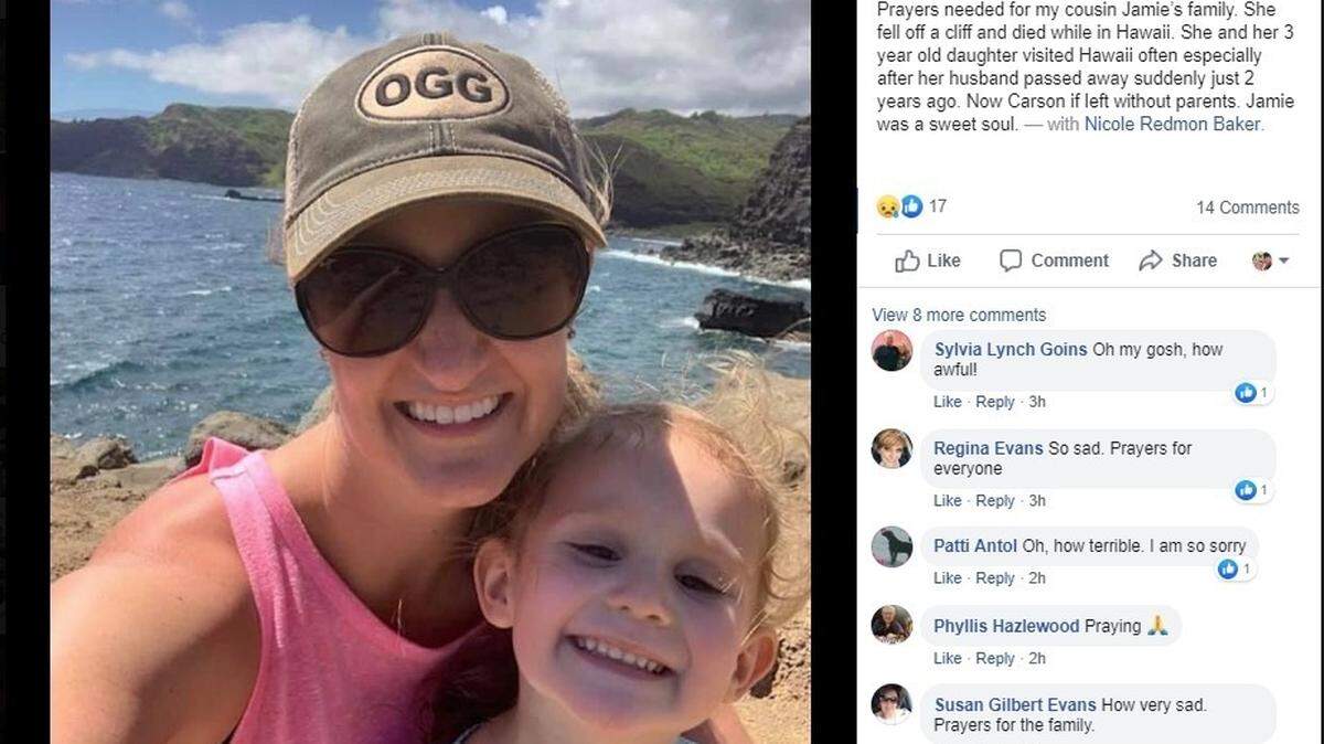 Former University of Kentucky student Nicole Redmon Baker, left, fell to her death from a cliff in Maui Thursday. Many friends and family grieved her death on Facebook on Friday.
