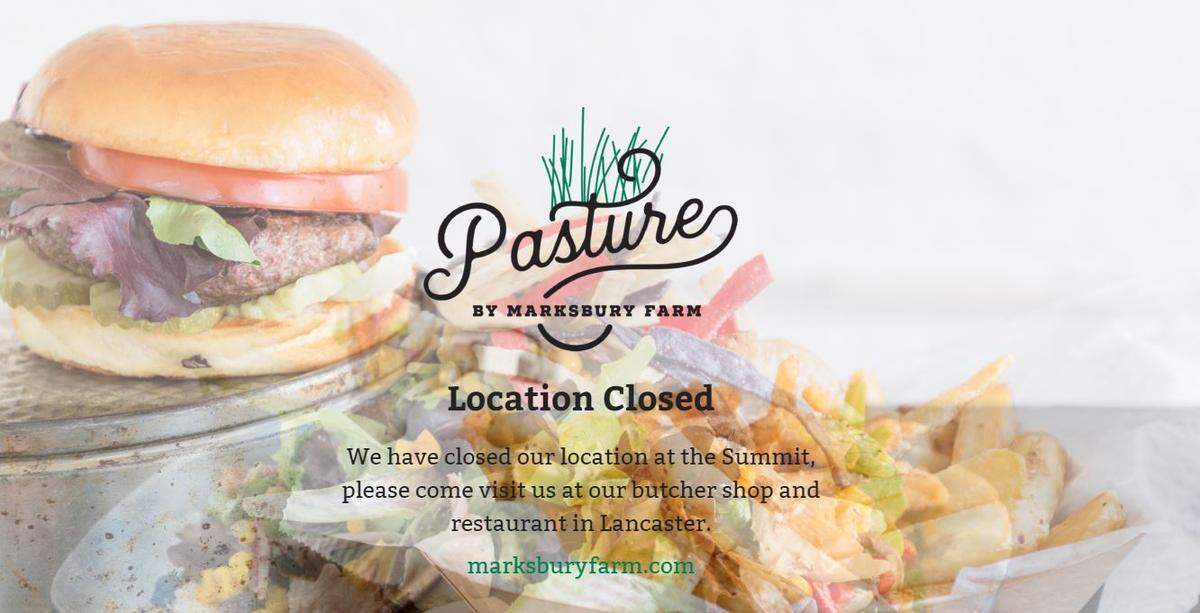 Pasture’s location in Lexington, as one of the original food hall tenants of The Barn at The Summit at Fritz Farm, has closed, according to its web site.