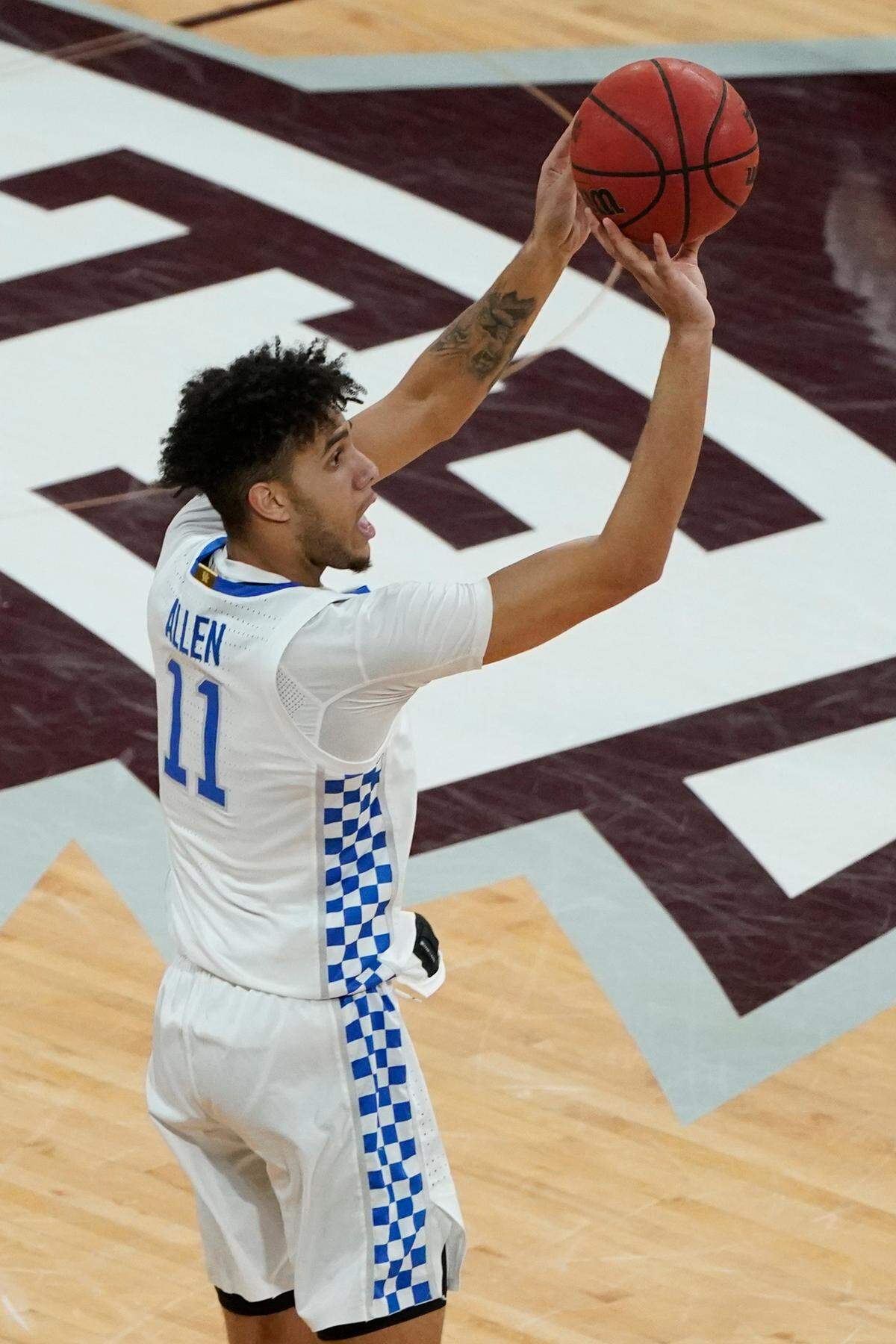 Kentucky guard Dontaie Allen made seven three-point shots during the Wildcats’ regular-season meeting with Mississippi State in Starkville -- one short of the school record.