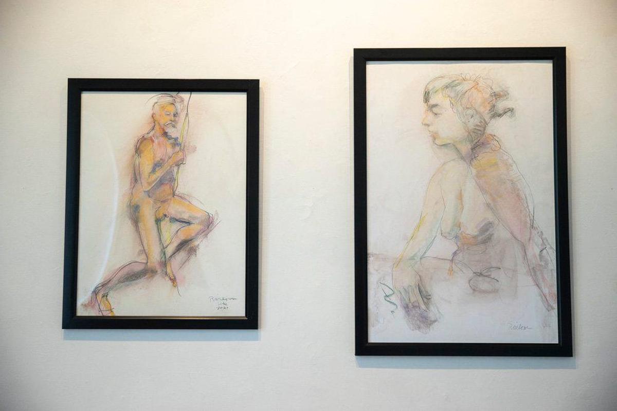 Ree Wilson’s “From Life Number Two,” left, and “From Life Number One” on display for the Lexington Art League’s “Nude Biennial” at The Loudoun House. The show opens Friday.
